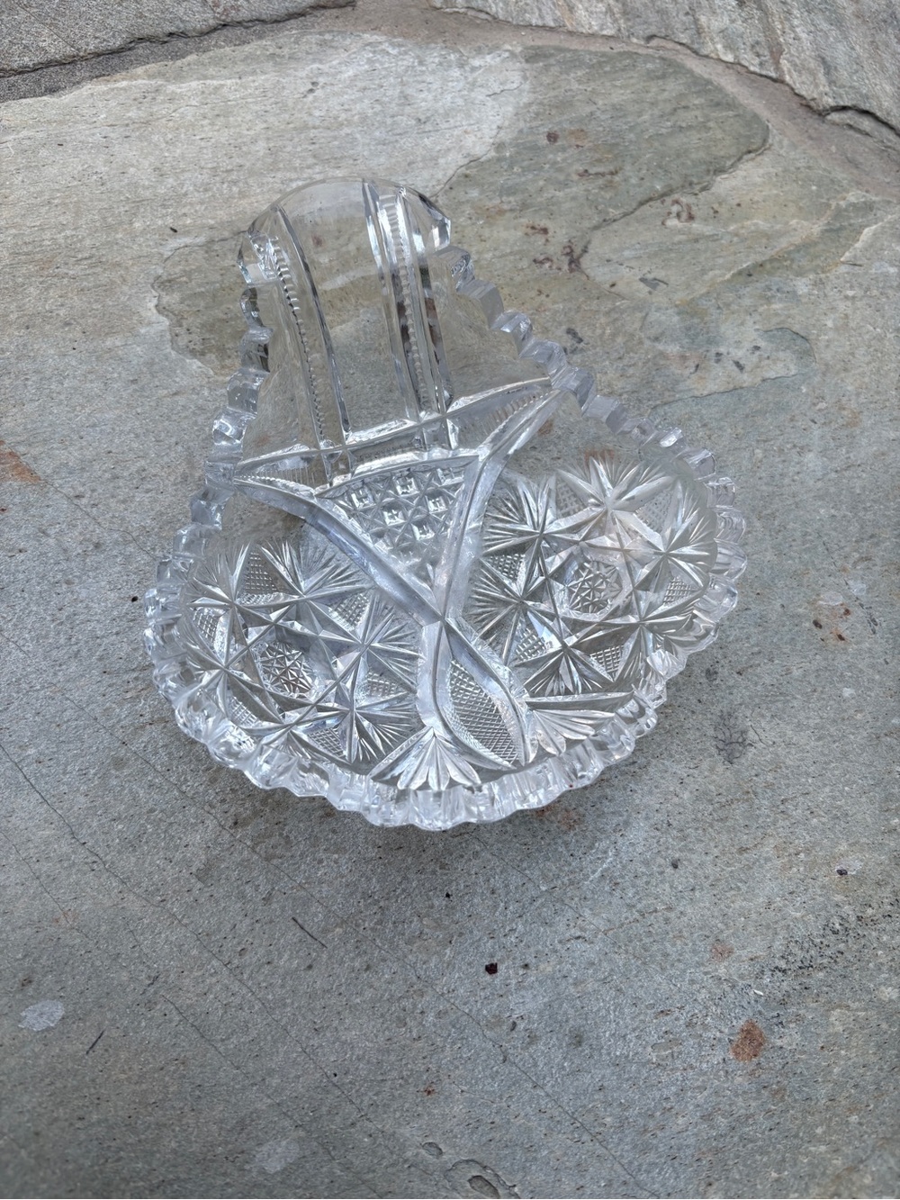 Touchstone Crystal Clear Cut Crystal Handled jewelry tray bowl